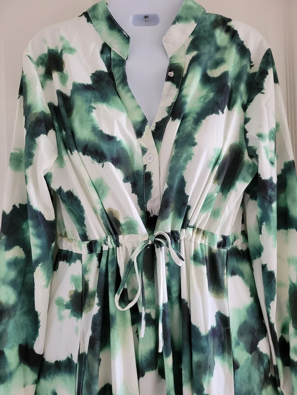 NWT Green/White Tie-Dye Floral Long Sleeve Boho Maxi Dress (SIZE S) - Picture 9 of 15